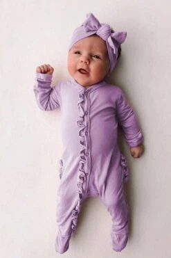 Sweet Solid Printed Fold Edge Long-sleeve Baby Jumpsuit With Headband -Layer Outfit 18413744816286 8