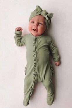 Sweet Solid Printed Fold Edge Long-sleeve Baby Jumpsuit With Headband -Layer Outfit 18413745537182 9