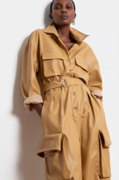 Linda Faux Leather Jumpsuit In Butter -Layer Outfit 18631762903200 3