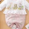 Lovely Three Animals Printed Fold Edge Long-sleeve Baby Girl Jumpsuit -Layer Outfit 18788789125278 1