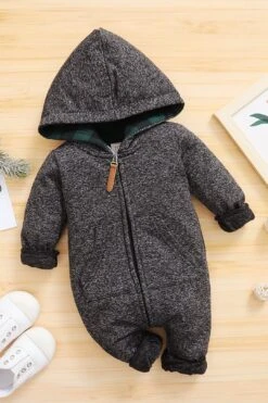 Autumn And Winter Lovely Dark Grey Printed Long-sleeve Baby Hoodie Jumpsuit -Layer Outfit 19976492843166 8