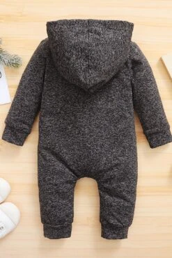 Autumn And Winter Lovely Dark Grey Printed Long-sleeve Baby Hoodie Jumpsuit -Layer Outfit 19976492875934 9