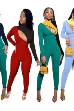Knit Zipper Turtleneck Jumpsuit S-2XL (Different Colors Available)