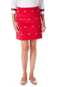 Ali Corduroy Skirt With Embroidered Woody & Christmas Trees By Castaway Clothing