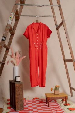 Neon Orange Lapel Jumpsuit