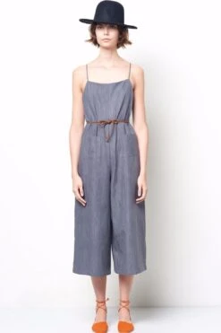 MARGO Light Denim Spaghetti Strap Wide Leg Jumpsuit
