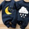 Baby Boy Girl Cartoon Moon Cloud Printed Jumpsuit -Layer Outfit 22882517680328 1