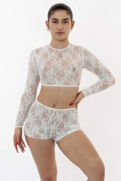 FNS079 - Floral Lace Long Sleeve Crop Top -Layer Outfit 23497647980723 5