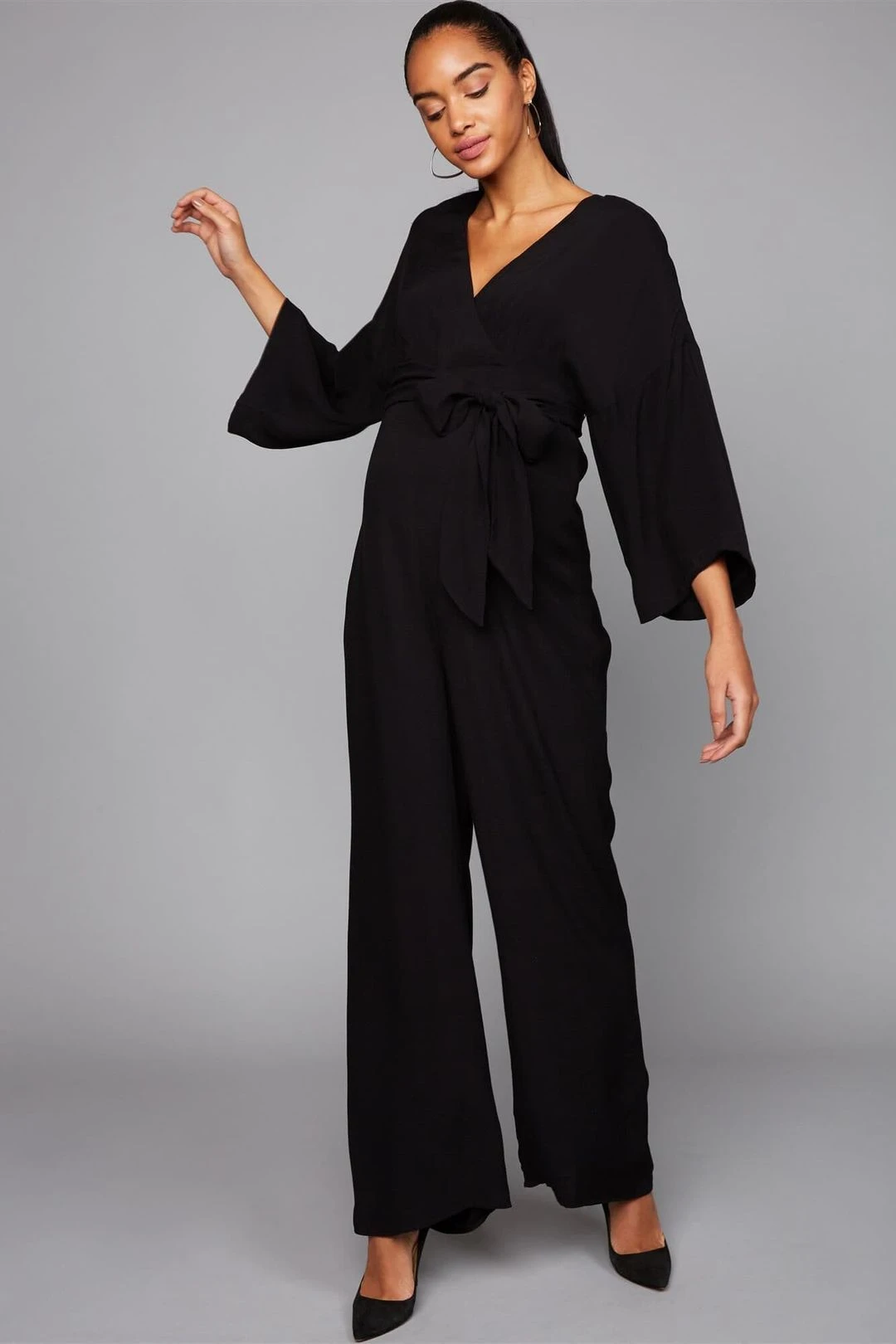 Wide Sleeve Challis Maxi Maternity Jumpsuit 3 Wide Sleeve Challis Maxi Maternity Jumpsuit