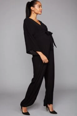 Wide Sleeve Challis Maxi Maternity Jumpsuit 14 Wide Sleeve Challis Maxi Maternity Jumpsuit -Layer Outfit 27929423413383 2