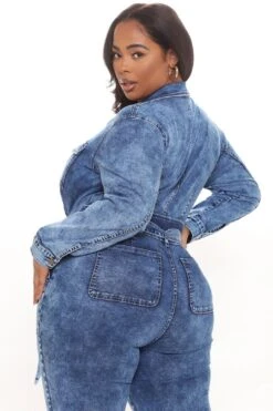 Demetria Denim Jumpsuit - Dark Wash 9 Demetria Denim Jumpsuit - Dark Wash -Layer Outfit 27932295233660 4