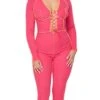Hot Pink Yellow Exposed Seams Lace Up Jumpsuit -Layer Outfit 28002839822402 1