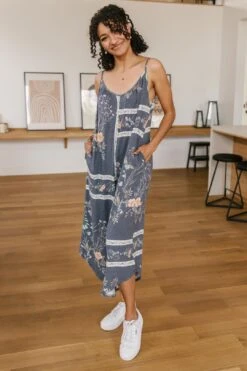 Boho Navy Floral Jumpsuit -Layer Outfit 28026460831802 5