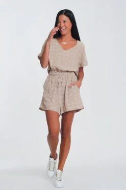 Elasticated Waist Jumpsuit In Beige