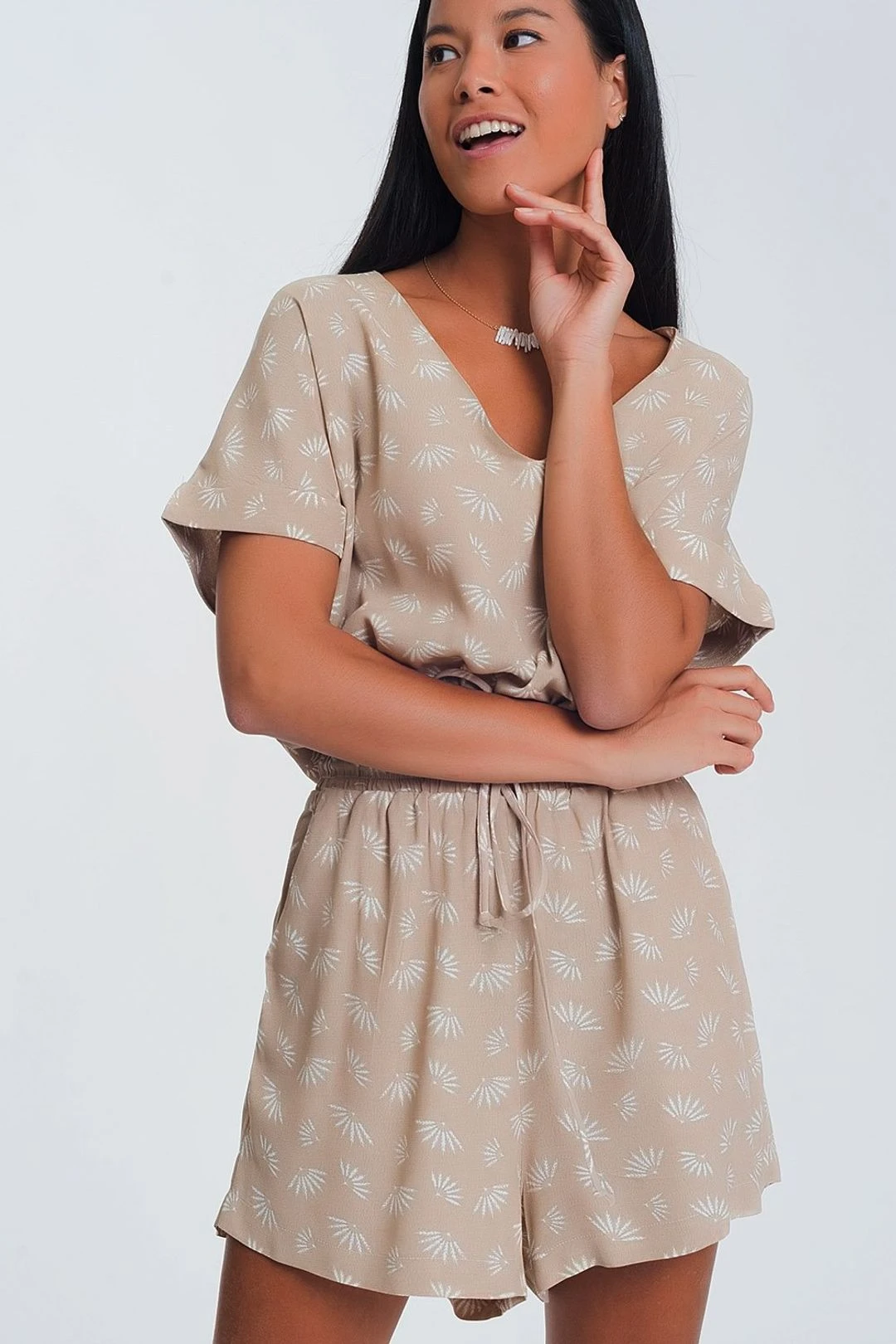 Elasticated Waist Jumpsuit In Beige 7 Elasticated Waist Jumpsuit In Beige - Image 5