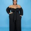 Black Tied Off Shoulder Jumpsuit -Layer Outfit 28094669357154 1