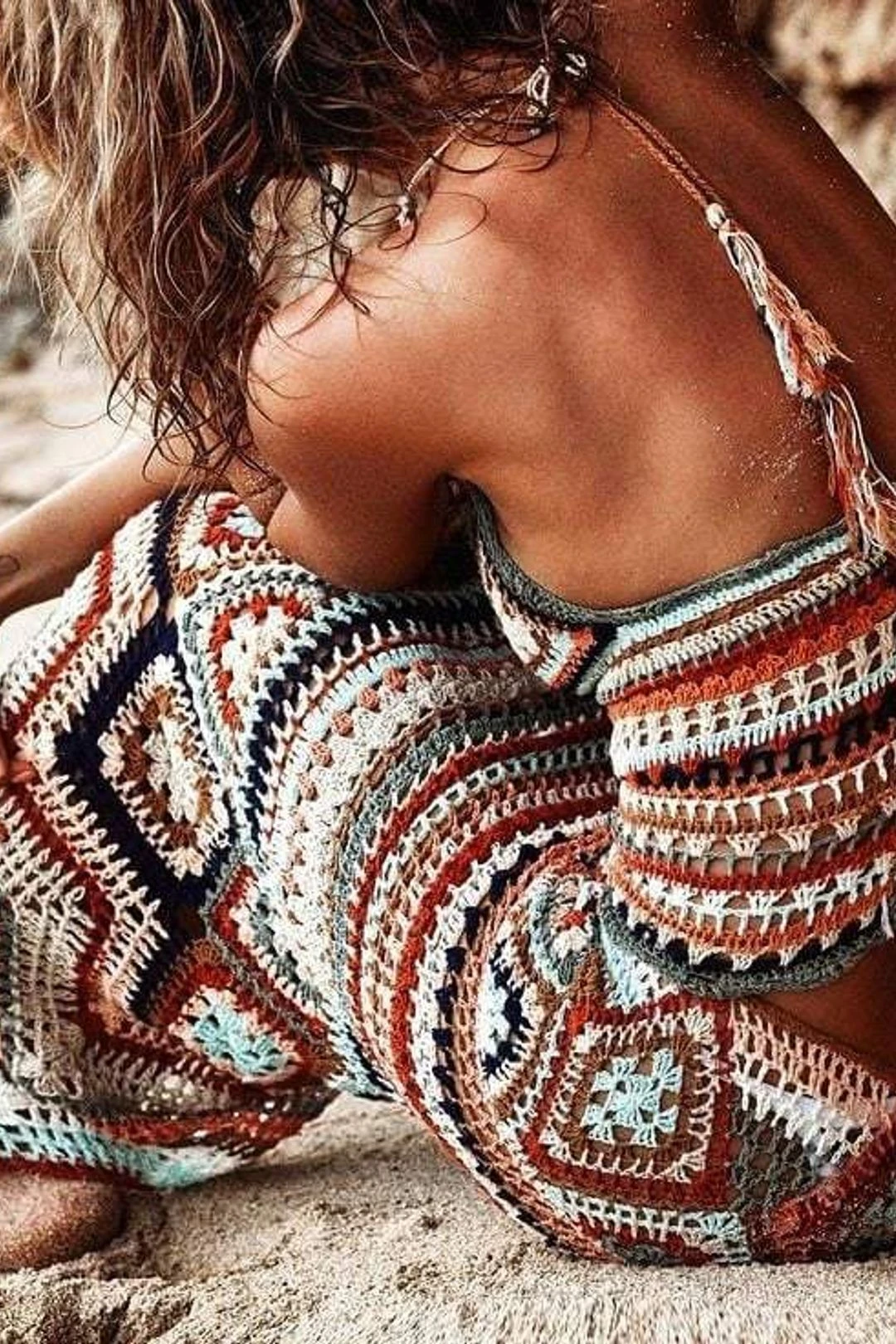 Boho Granny Square Maxi Skirt, Halter Top,Outfit 3 Boho Granny Square Maxi Skirt, Halter Top,Outfit