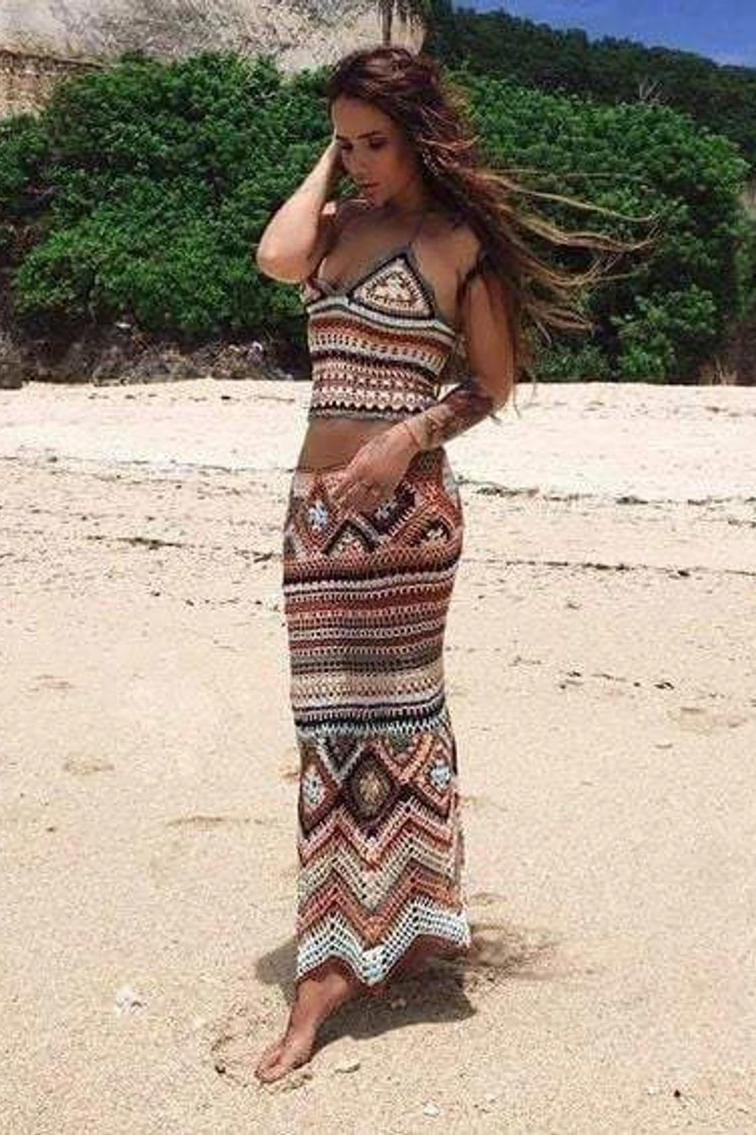 Boho Granny Square Maxi Skirt, Halter Top,Outfit 8 Boho Granny Square Maxi Skirt, Halter Top,Outfit - Image 6