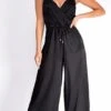Rosalie Black Satin Cross Over Wide Leg Jumpsuit -Layer Outfit 28123055554693 1