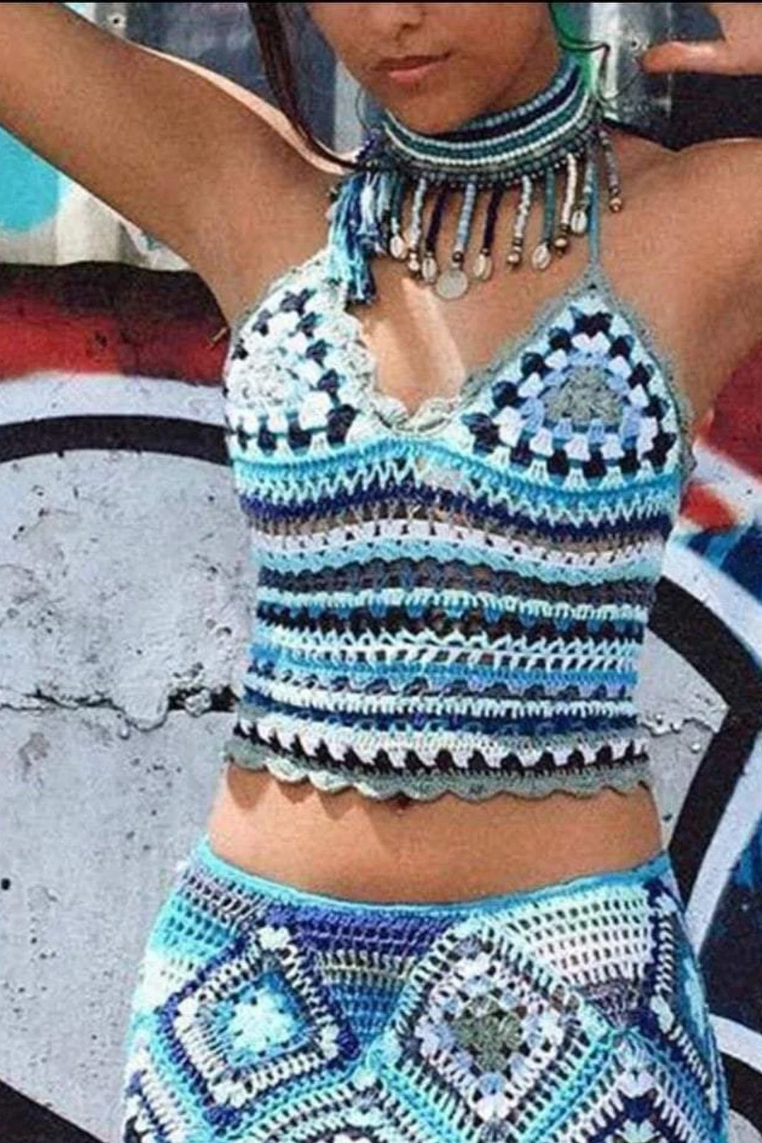 Boho Granny Square Maxi Skirt, Halter Top,Outfit 12 Boho Granny Square Maxi Skirt, Halter Top,Outfit - Image 10