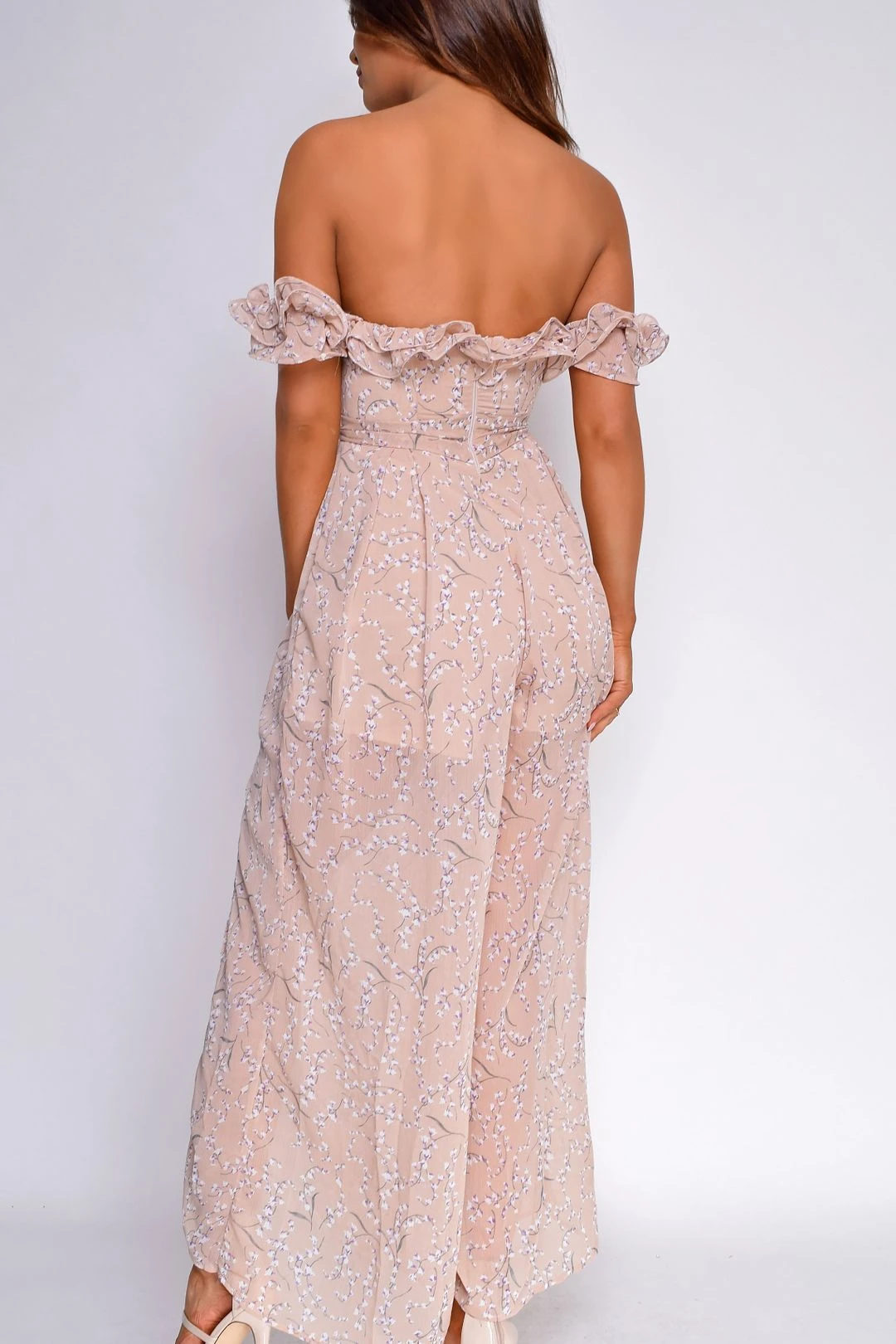 Amiya Pink Floral Print Off Shoulder Slit Leg Jumpsuit 5 Amiya Pink Floral Print Off Shoulder Slit Leg Jumpsuit - Image 3