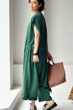 Plus Size - 100% Cotton Solid Color Drawstring Jumpsuits -Layer Outfit 28126949572670 4