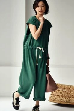 Plus Size - 100% Cotton Solid Color Drawstring Jumpsuits -Layer Outfit 28126949900350 2