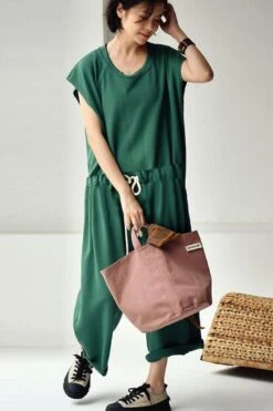 Plus Size - 100% Cotton Solid Color Drawstring Jumpsuits -Layer Outfit 28126949965886 3