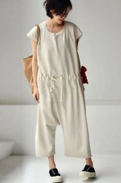 Plus Size - 100% Cotton Solid Color Drawstring Jumpsuits -Layer Outfit 28126949998654 6