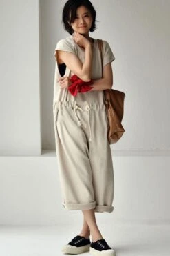 Plus Size - 100% Cotton Solid Color Drawstring Jumpsuits -Layer Outfit 28126950096958 7