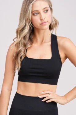 Black Ribbed Sports Bra