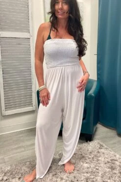 Beach To Bar Bandeau Drape Jumpsuit - White -Layer Outfit 28151244816464 4