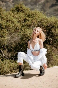 WHITE DENIM BRA GRAPHIC ELASTIC BAND -Layer Outfit 28153514164327 4