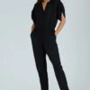 Crepe Georgette Jumpsuit - Black 2 Crepe Georgette Jumpsuit - Black -Layer Outfit 28172916686927 1