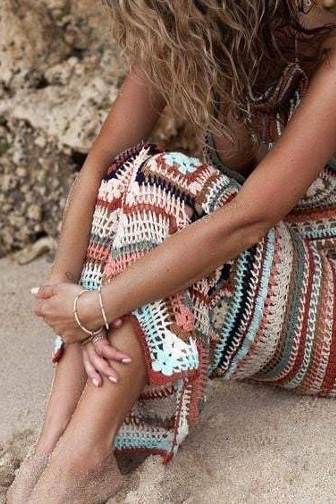 Boho Granny Square Maxi Skirt, Halter Top,Outfit 4 Boho Granny Square Maxi Skirt, Halter Top,Outfit - Image 2