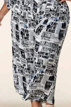 Plus Newsprint Pleated Jumpsuit -Layer Outfit 28223645057137 6