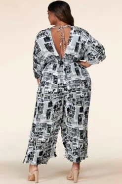 Plus Newsprint Pleated Jumpsuit -Layer Outfit 28223645319281 3