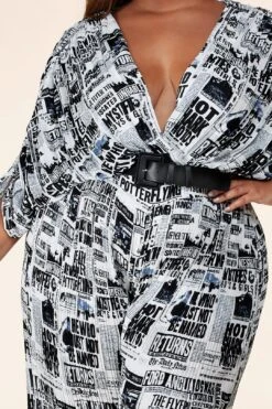 Plus Newsprint Pleated Jumpsuit -Layer Outfit 28223645450353 5