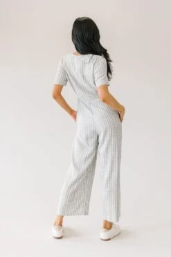 Linen Jumpsuit In Olive Stripe -Layer Outfit 28242491768920 2