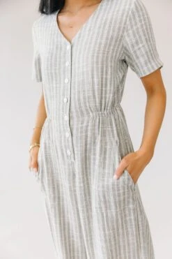 Linen Jumpsuit In Olive Stripe -Layer Outfit 28242491834456 3