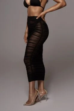 Black Mesh Ruched Cover Up Skirt -Layer Outfit 28256910639192 5