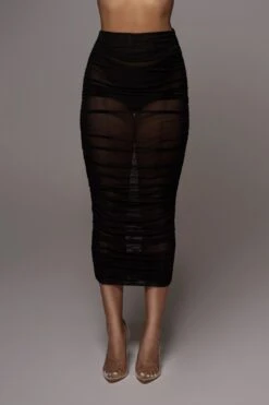 Black Mesh Ruched Cover Up Skirt -Layer Outfit 28256910770264 4