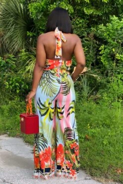 Simone Tropical Print Wide Leg Halter Jumpsuit -Layer Outfit 28258221424727 3