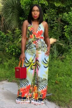Simone Tropical Print Wide Leg Halter Jumpsuit -Layer Outfit 28258221457495 4