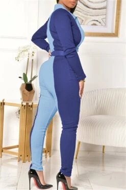 Color Splicing Zipper Front Shirt Jumpsuit -Layer Outfit 28262206439482 13