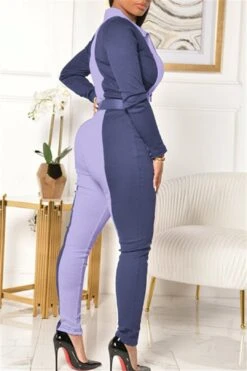 Color Splicing Zipper Front Shirt Jumpsuit -Layer Outfit 28262206505018 14