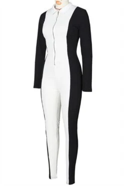 Color Splicing Zipper Front Shirt Jumpsuit -Layer Outfit 28262206668858 17
