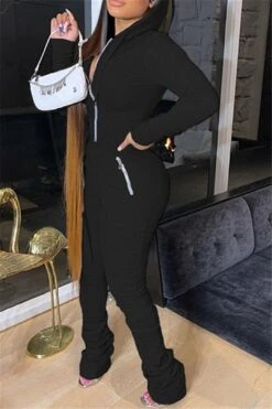 Causal Solid Color Zipper Pocket Hooded Jumpsuit -Layer Outfit 28281559842874 5