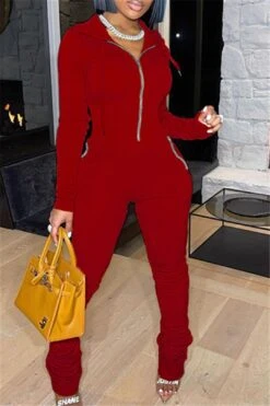Causal Solid Color Zipper Pocket Hooded Jumpsuit -Layer Outfit 28281560301626 8