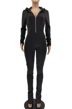 Causal Solid Color Zipper Pocket Hooded Jumpsuit -Layer Outfit 28281560531002 10